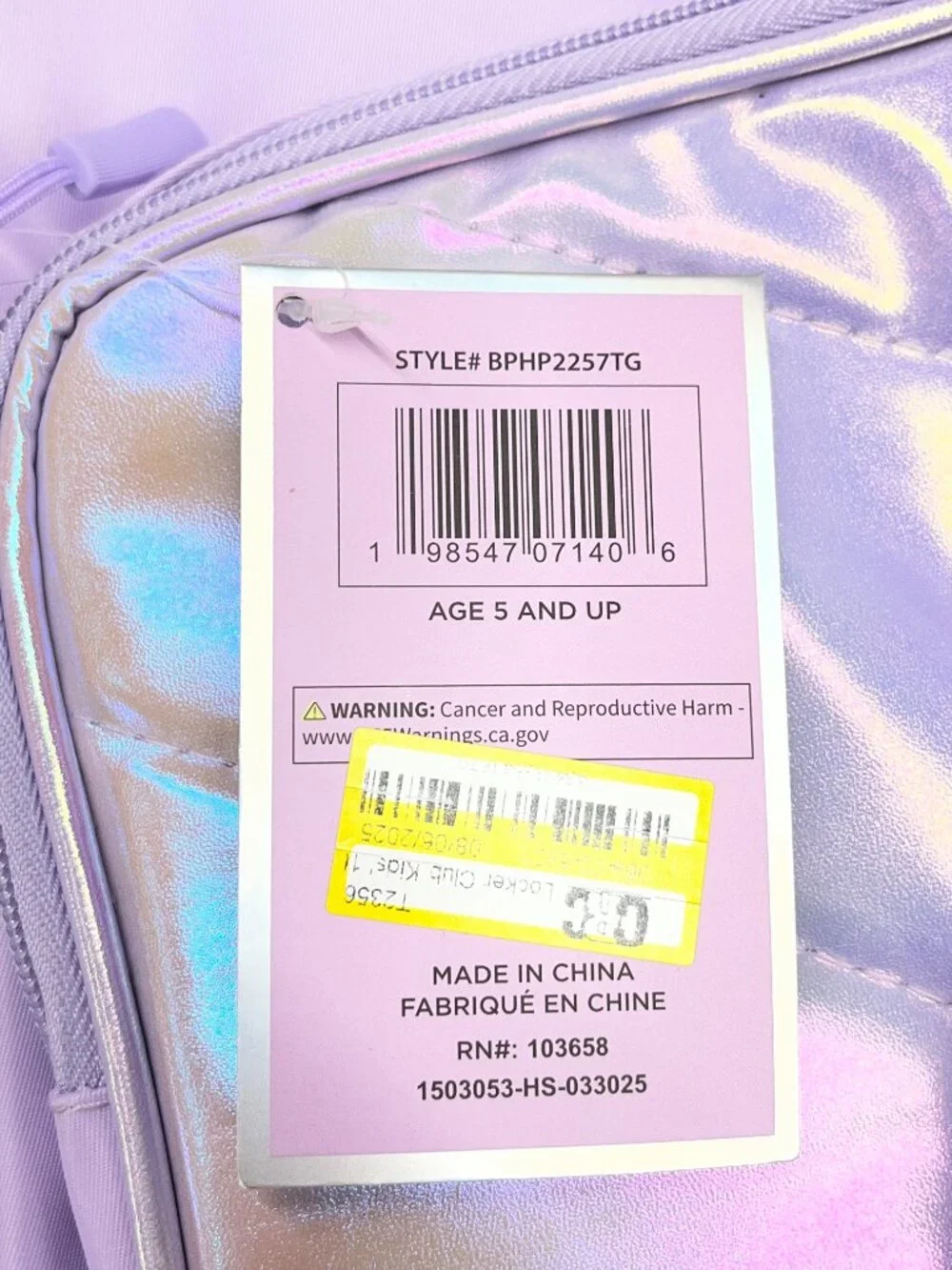 NEW Locker Club Kids' 16L Nylon Backpack with Headphone Pencil Pouch in Lavender